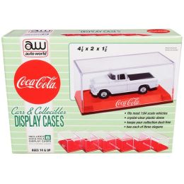 6 Collectible Acrylic Display Show Cases with Red Plastic Bases with 3 Different Slogans Coca-Cola for 1/64 Scale Model Cars by Autoworld AWDC022