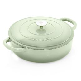 Crock Pot Artisan 5 Quart Round Enameled Cast Iron Braiser Pan with Self Basting Lid in Pistachio Green